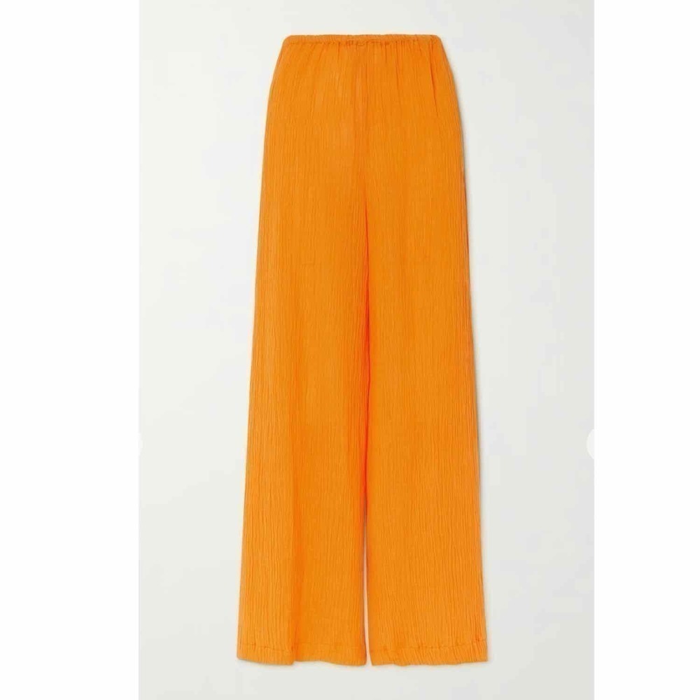 FAITHFULL THE BRAND Rupina Crinkle Linen Blend Wide Leg Pants US 4 Tangerine